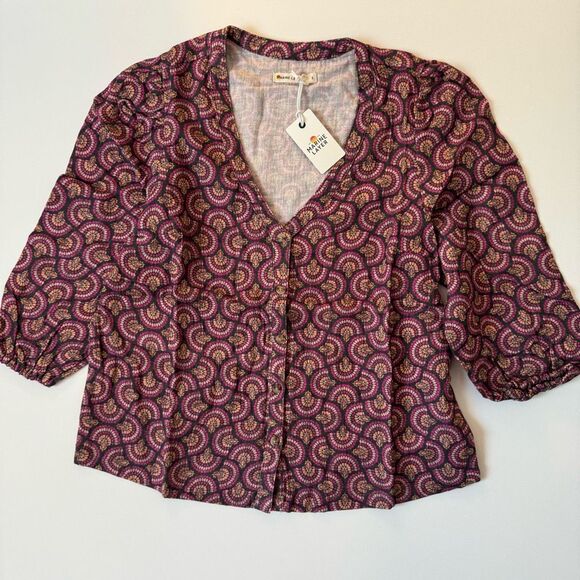 $98 MARINE LAYER printed colette doublecloth top in fan block print size small m - Picture 4 of 6
